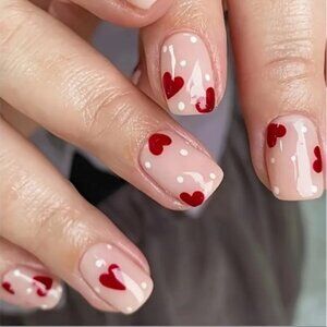 NEW! Red Heart ♥️ Glossy Press on Nails Set of 24